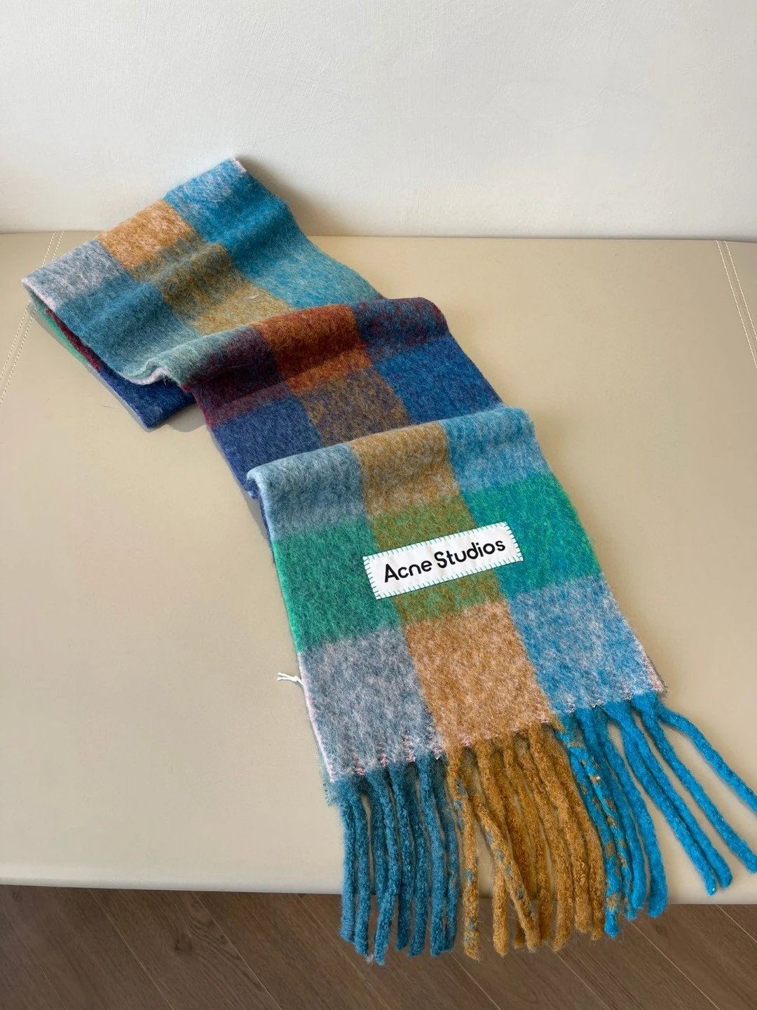 Acne Studios Checkered Wool Scarf Purple White - 31