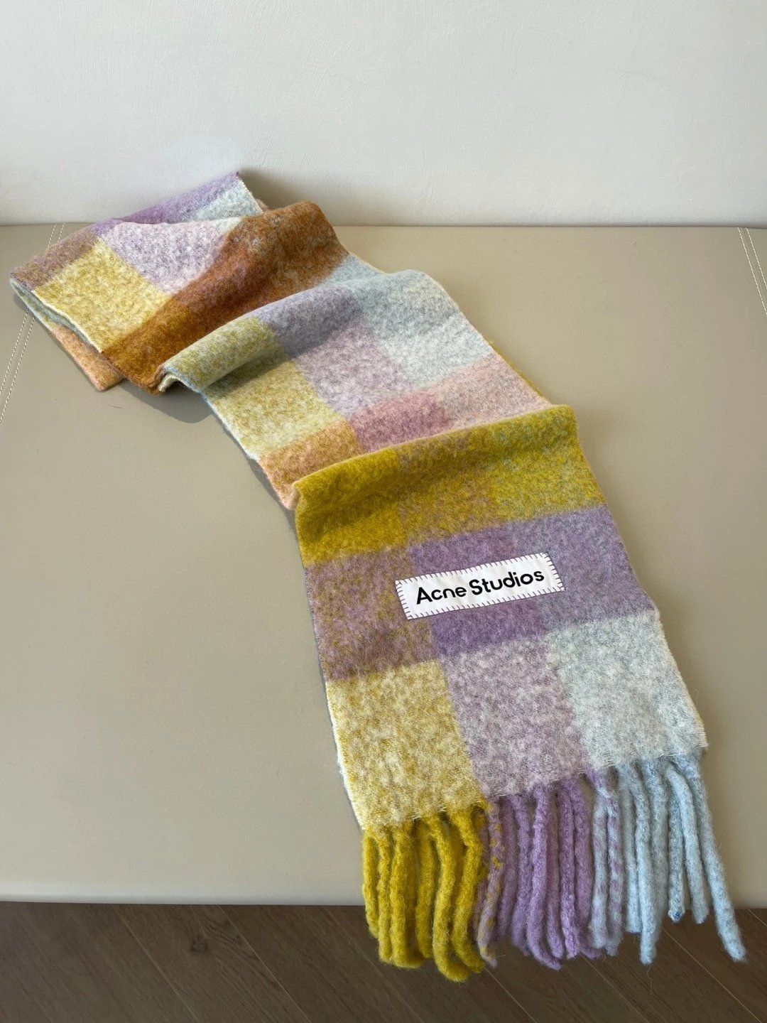 Acne Studios Checkered Wool Scarf Purple White - 30