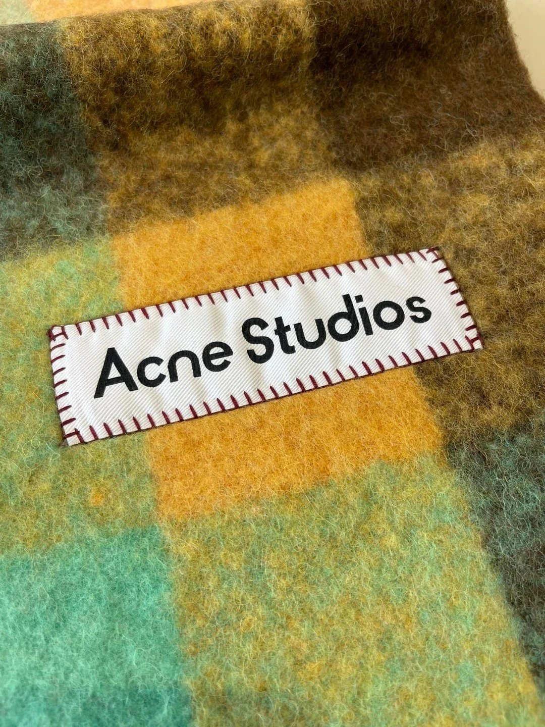 Acne Studios Checkered Wool Scarf Purple White - 17