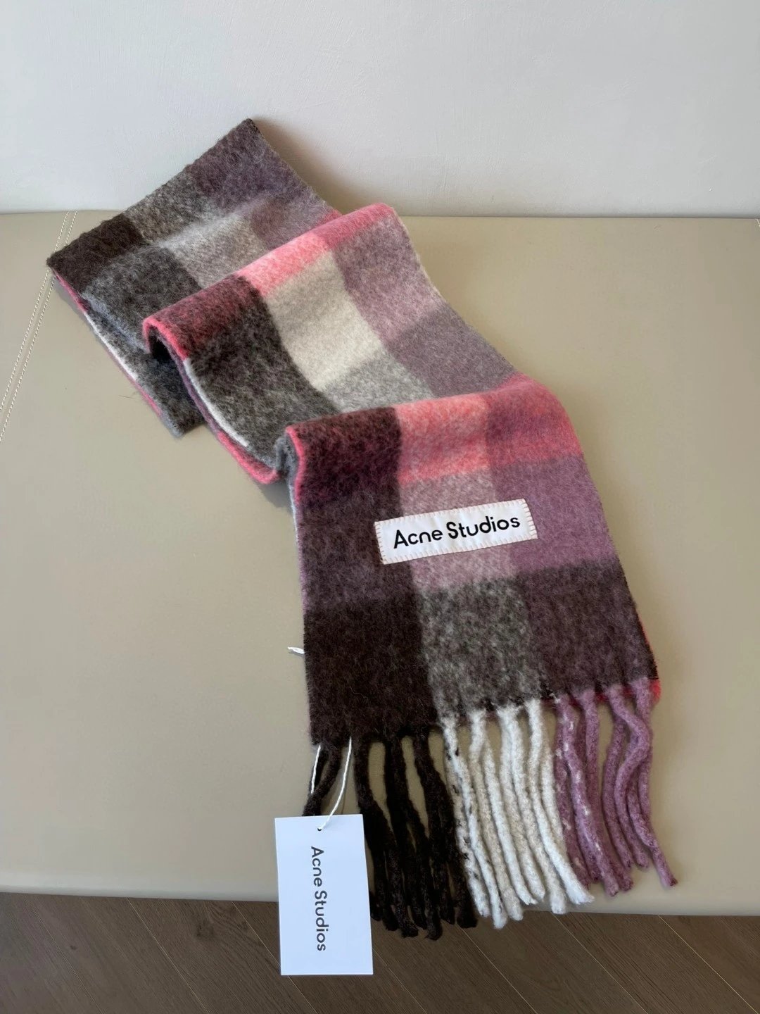 Acne Studios Checkered Wool Scarf Purple White - 27
