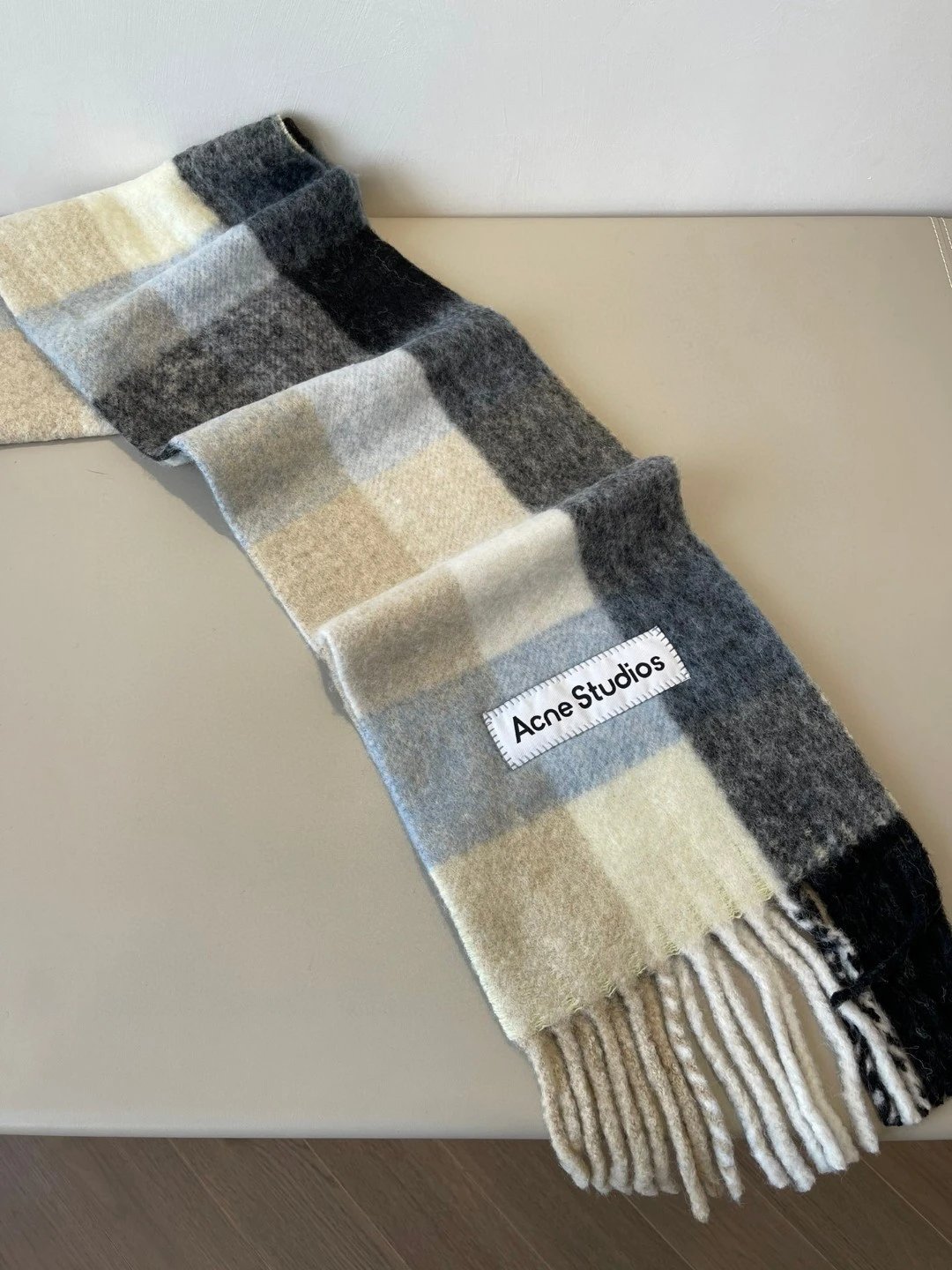 Acne Studios Checkered Wool Scarf Purple White - 29