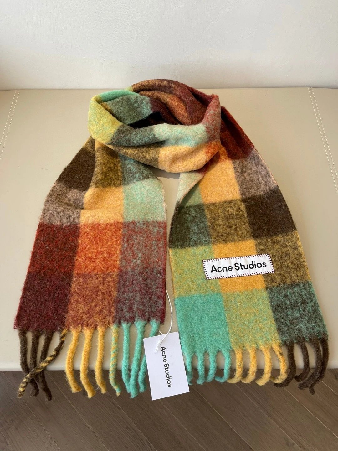 Acne Studios Checkered Wool Scarf Purple White - 16