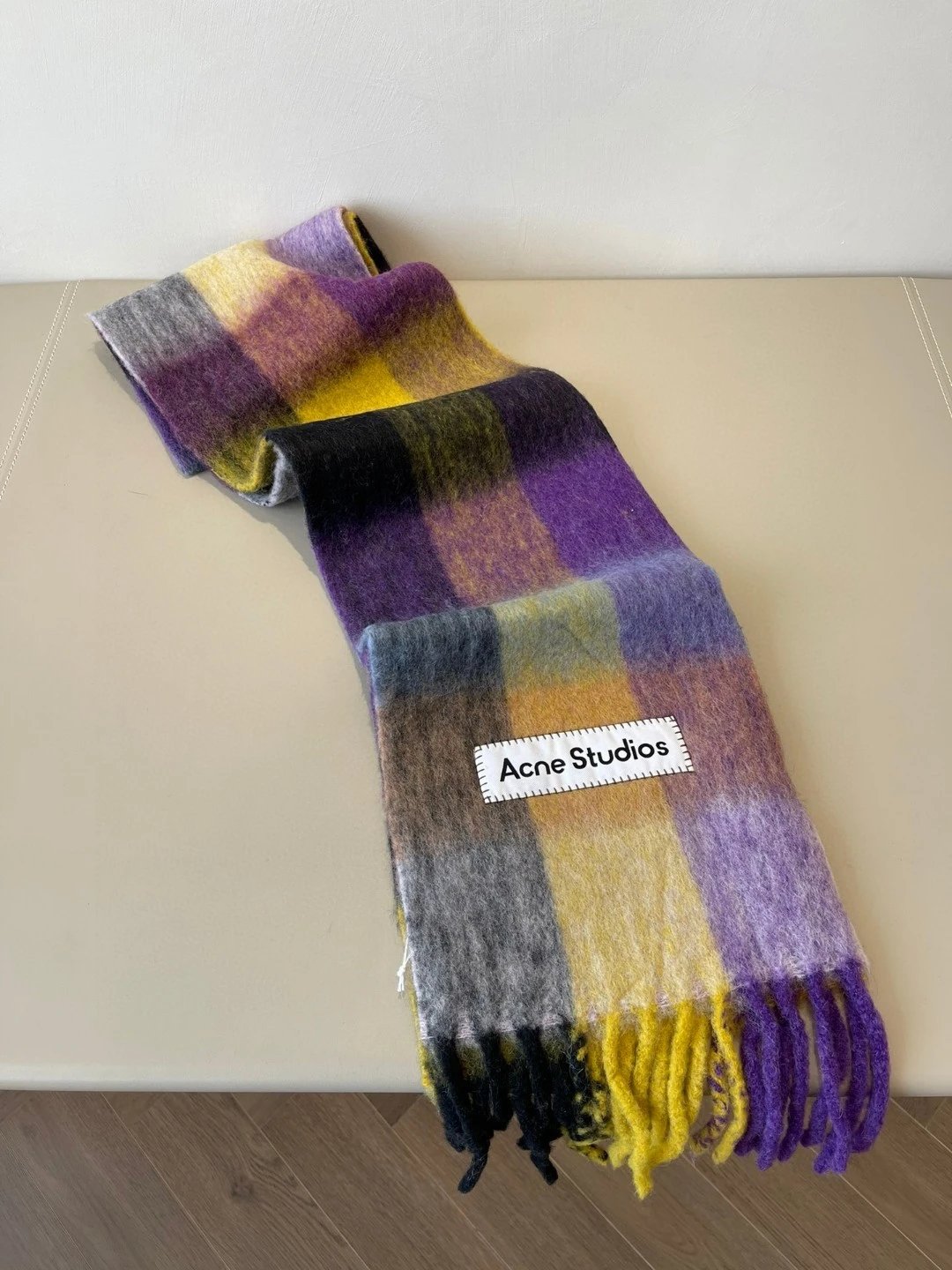 Acne Studios Checkered Wool Scarf Purple White - 28