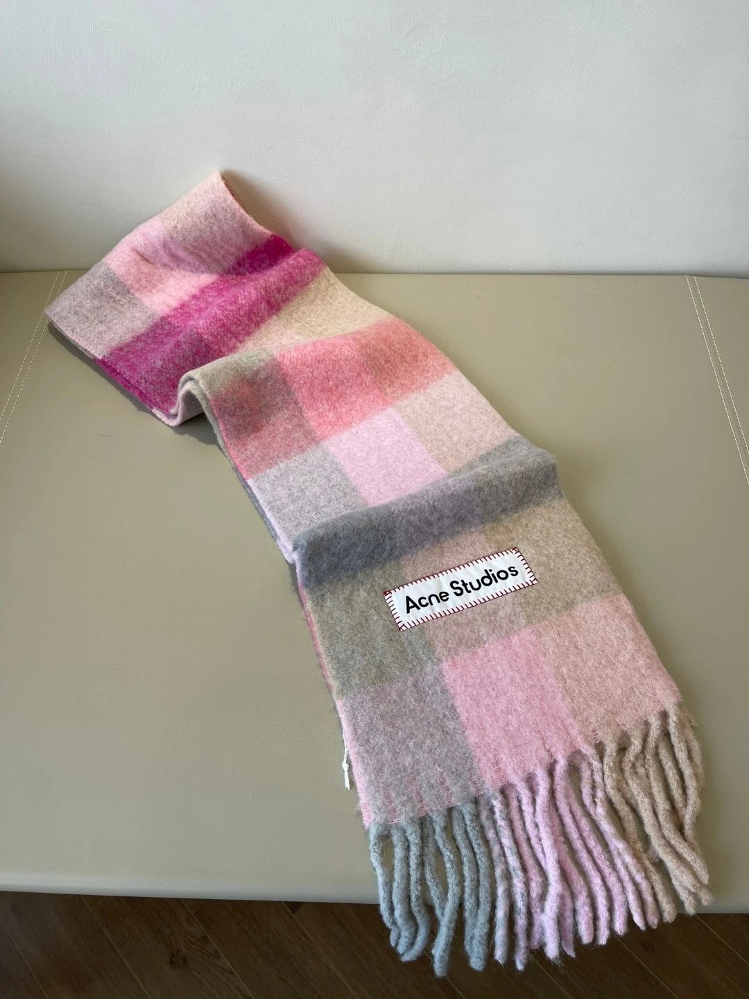 Acne Studios Checkered Wool Scarf Purple White - 22
