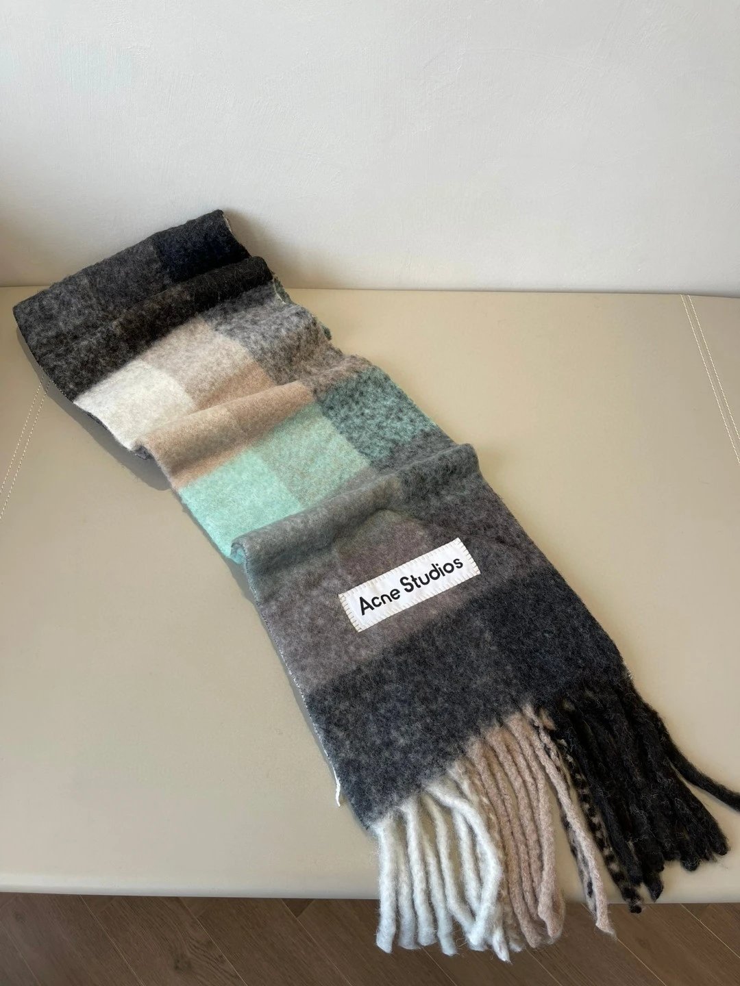 Acne Studios Checkered Wool Scarf Purple White - 20