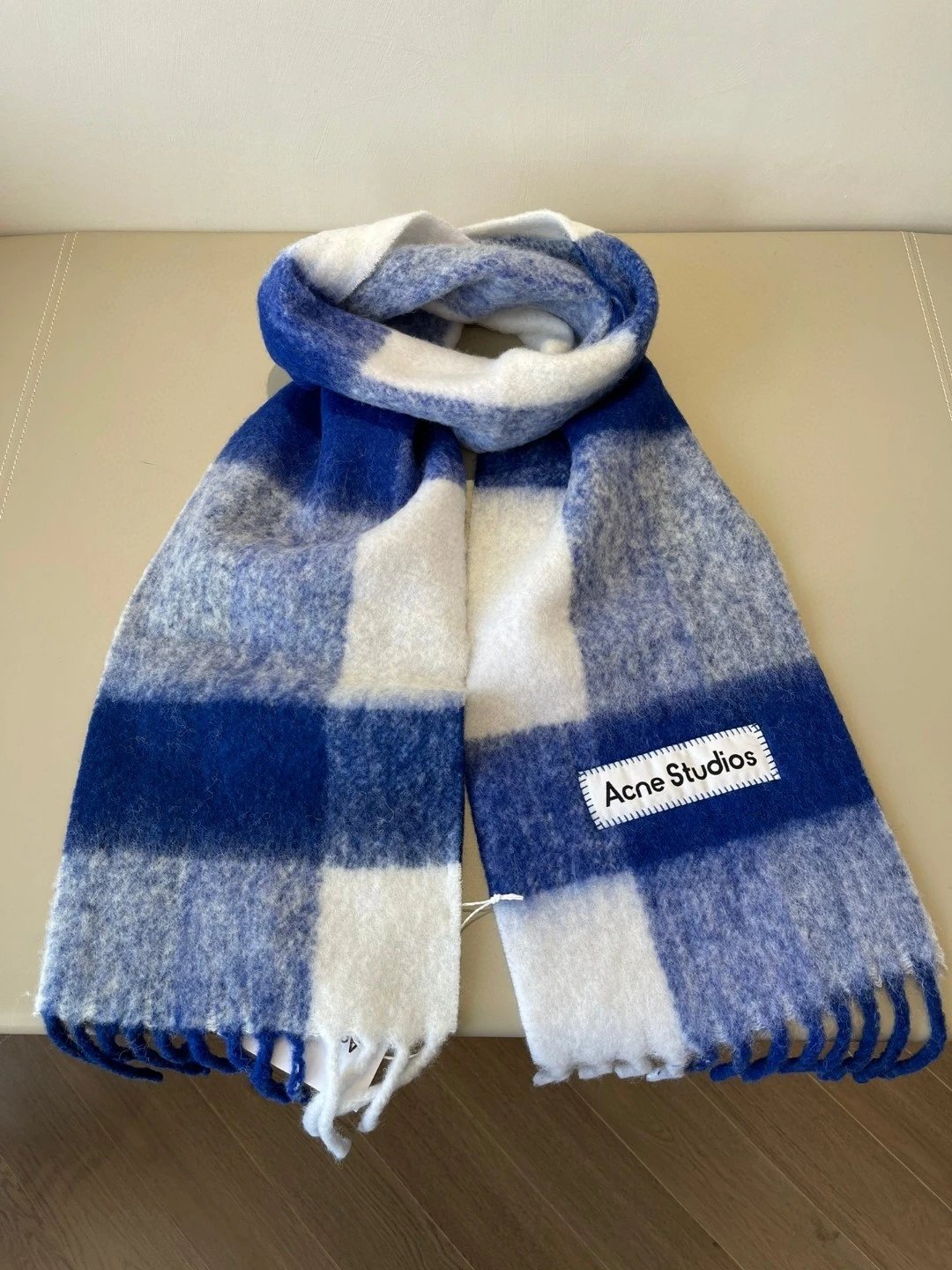 Acne Studios Checkered Wool Scarf Purple White - 25